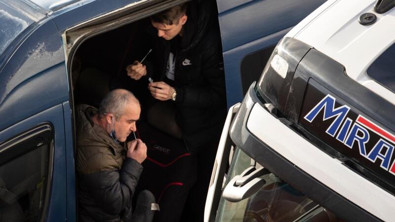 Drivers are tested for Covid-19 on Thursday in Dover, United Kingdom. Photograph: Dan Kitwood/Getty