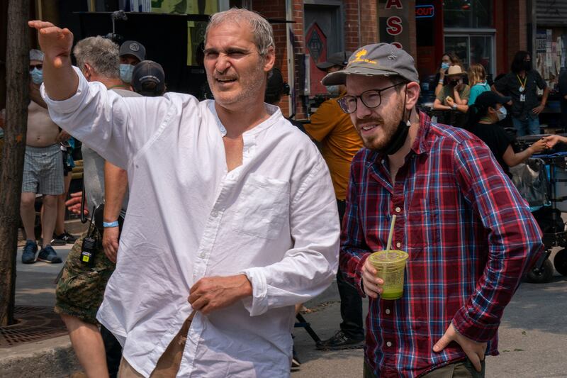 Joaquin Phoenix and Ari Aster on the set of Beau Is Afraid. Photograph: A24