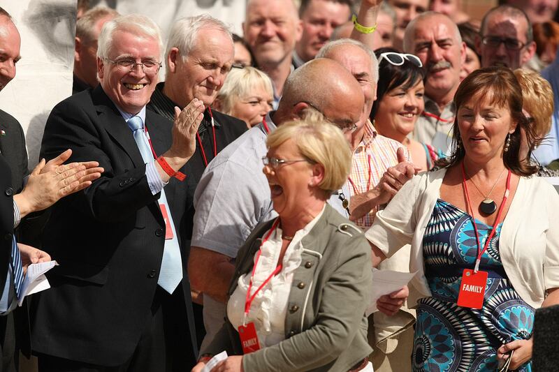 Relatives of those shot dead on Bloody Sunday celebrating after reading copies of the long-awaited Saville Inquiry report in 2010. Photograph: Julien Behal/PA