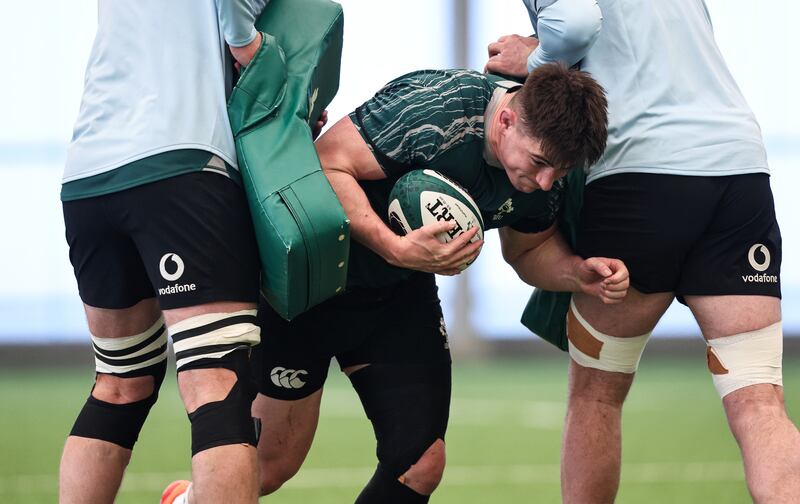 Dan Sheehan takes part in Ireland's training session in Abbotstown on Wednesday. Photograph: Ben Brady/Inpho