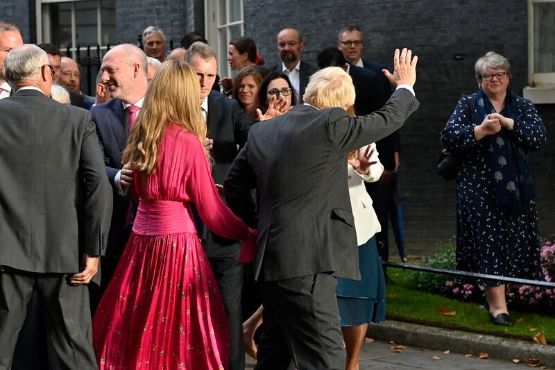 Boris Johnson (centre right) and his wife Carrie wave goodbye to friends and staff as they leave Downing Street on September 6th, 2022, before heading to Balmoral to tender his resignation. Photograph: JUSTIN TALLIS/AFP via Getty Images