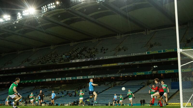 Con O’Callaghan fists home Dublin’s second goal during the All-Ireland final against Mayo at Croke Park. Photograph: James Crombie/Inpho