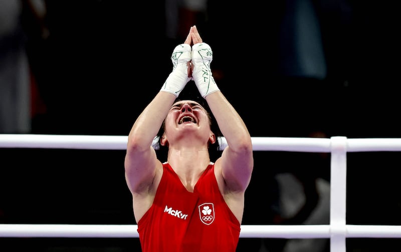 Brotherly love: Kellie Harrington celebrates Olympic success. 
Photograph: Ryan Byrne/Inpho