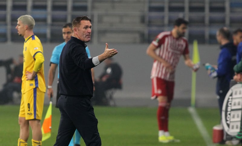 Robbie Keane with Maccabi Tel Aviv during the second leg of their Europa Conference League tie against Olympiacos in March. Photograph: Inpho/Aleksandar Djorovic