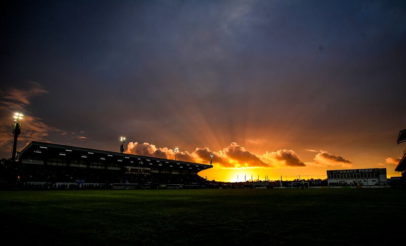 A view of the sunset at Eamonn Deacy Park ahead of Galway United's FAI Cup win over Dundalk. Photograph: Evan Treacy/Inpho