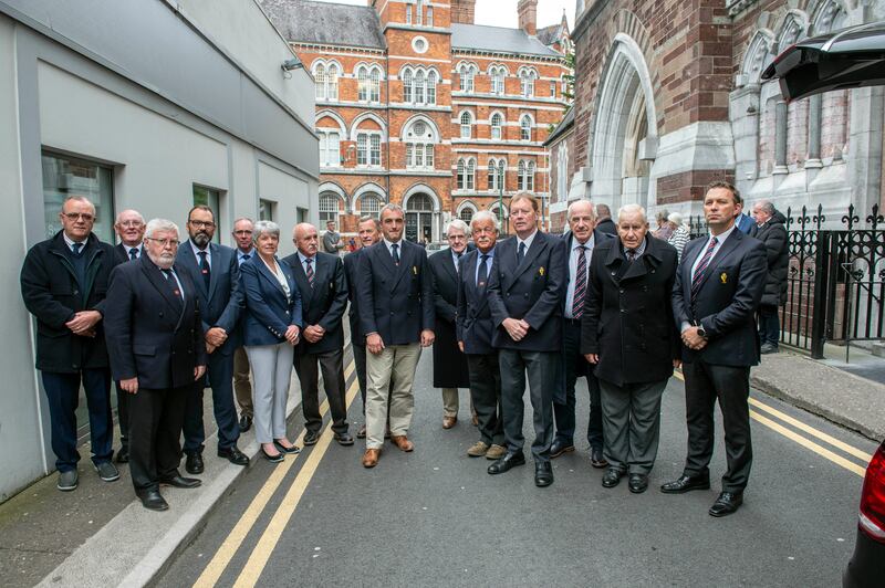 Former admirals of the Royal Cork Yacht Club at the funeral of Ted Crosbie at Ss Peter & Paul’s Church in Cork. Photograph: Michael Mac Sweeney/Provision