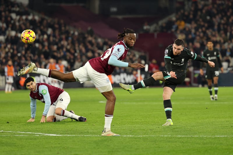 Andrew Robertson in action for Liverpool. Photograph: Adrian Dennis/AFP via Getty Images