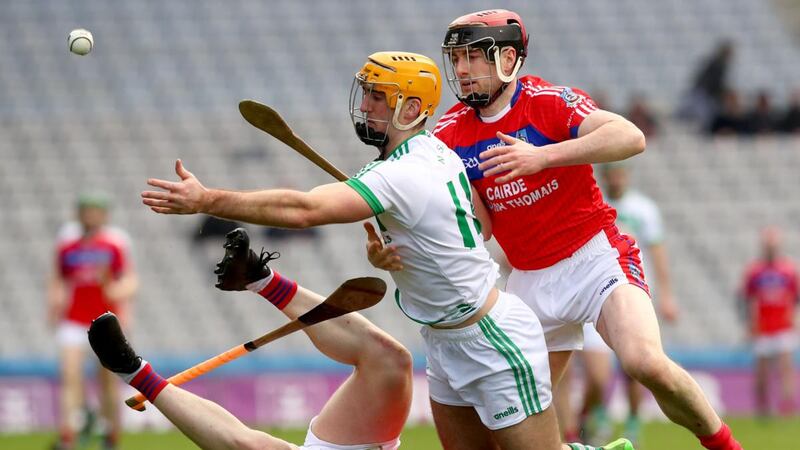 Colin Fennelly of Ballyhale Shamrocks in action against Shane Cooney and Cathal Burke of St Thomas’ during the AIB All-Ireland Senior Club Hurling Championship Final  at Croke Park. Photograph: Tommy Dickson/Inpho