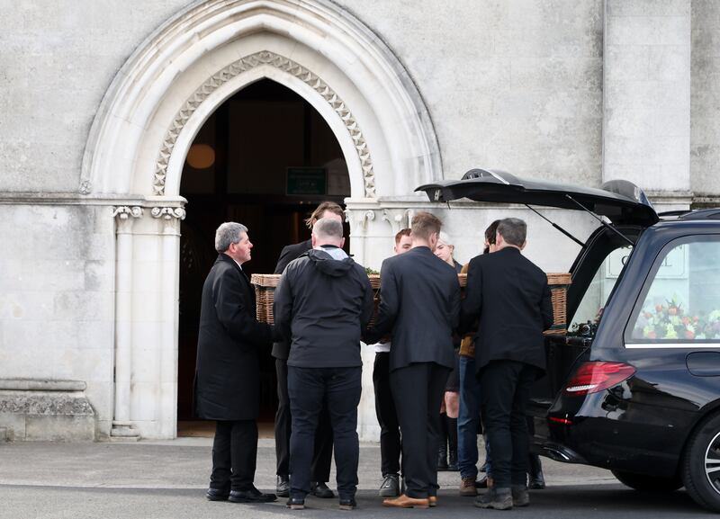 Greta's remains are carried into chapel pictured this evening at the Victorian Chapel. Photograph: Colin Keegan/Collins Dublin.