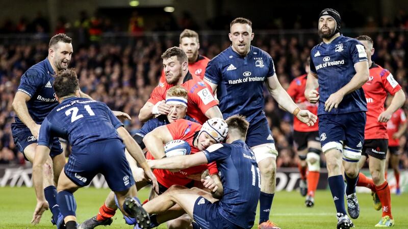 Ulster’s Luke Marshall goes over to score a try in the Heineken Champions Cup quarter-final against Leinster at the Aviva stadium. Photograph:  Billy Stickland/Inpho