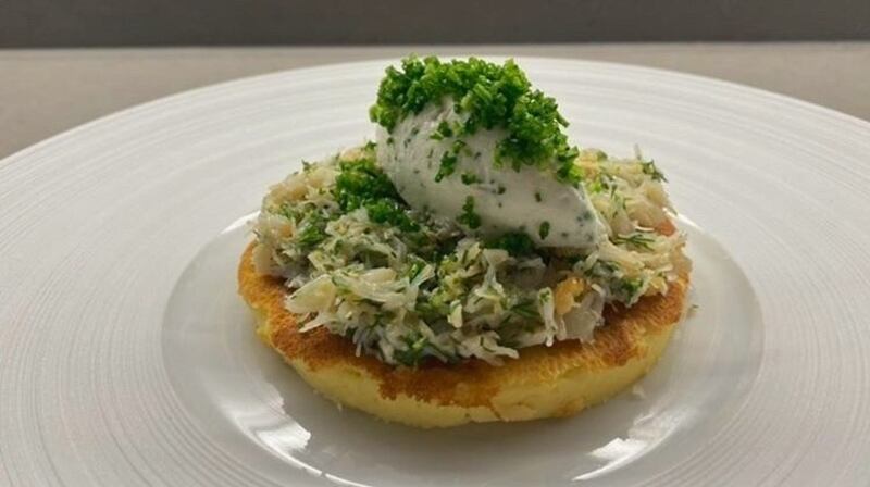 Jack Lenards’ potato boxty, St Tola cheese and crab