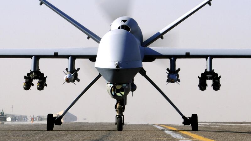 An undated British Ministry of Defence handout photo of an RAF Reaper UAV drone. On Sunday France said it had joined the UK and was targetting Islamic State  Syria. Photograph: PA