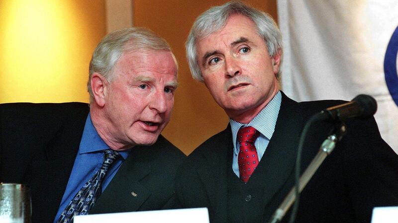 Pat Hickey pictured with former sports minister  Jim McDaid in 1998. Photograph:  Peter Thursfield