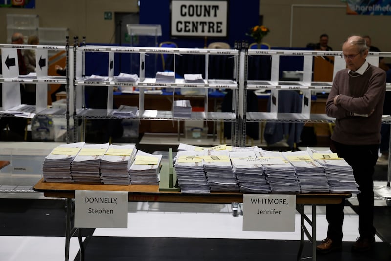 30/11/2024 - Ballot papers for Stephen Donnelly (FF) and Jennifer Whitmore (SD).  Photograph Nick Bradshaw