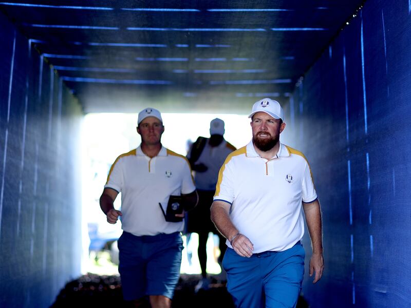 Shane Lowry of Team Europe heads to the fourth tee during a practice round prior for the 2023 Ryder Cup at Marco Simone Golf Club in Rome.  Photograph: Richard Heathcote/Getty Images