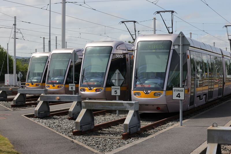 Luas trams parked at the Red Cow. Photograph: Alan Betson

