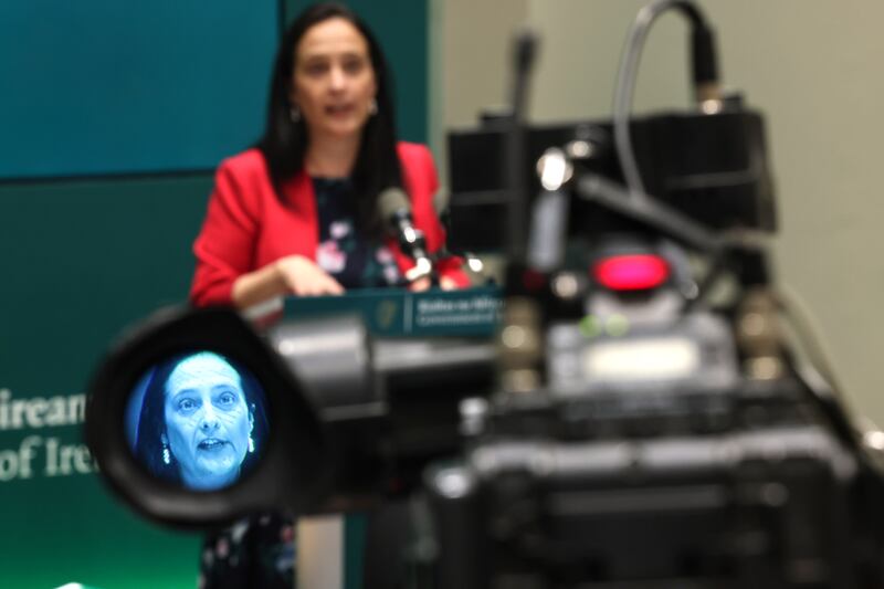 Catherine Martin, the Minister for Tourism, Culture, Arts, Gaeltacht, Sport and Media, was asked about Eurovision at her press conference about RTÉ. Photograph: Dara Mac Dónaill
