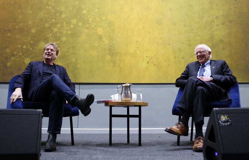 US Senator Bernie Sanders in conversation with David McWilliams at O'Reilly Hall during Dalkey Book Festival 2024. Photograph: Laura Hutton