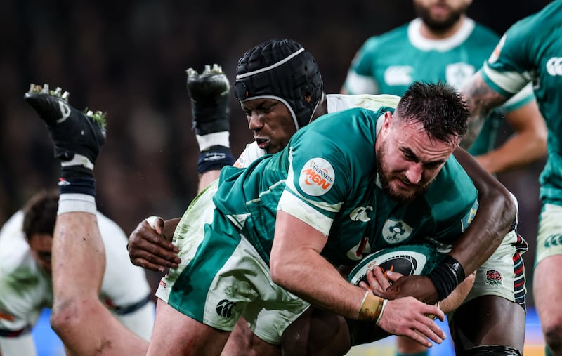 Ireland’s Rónan Kelleher  and England's Maro Itoje. Photograph: Billy Stickland/Inpho