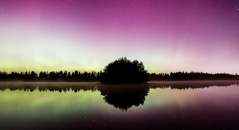 Northern Lights, Finnamore Lakes, Lough Boara, Co Offaly. Photograph: James Crombie