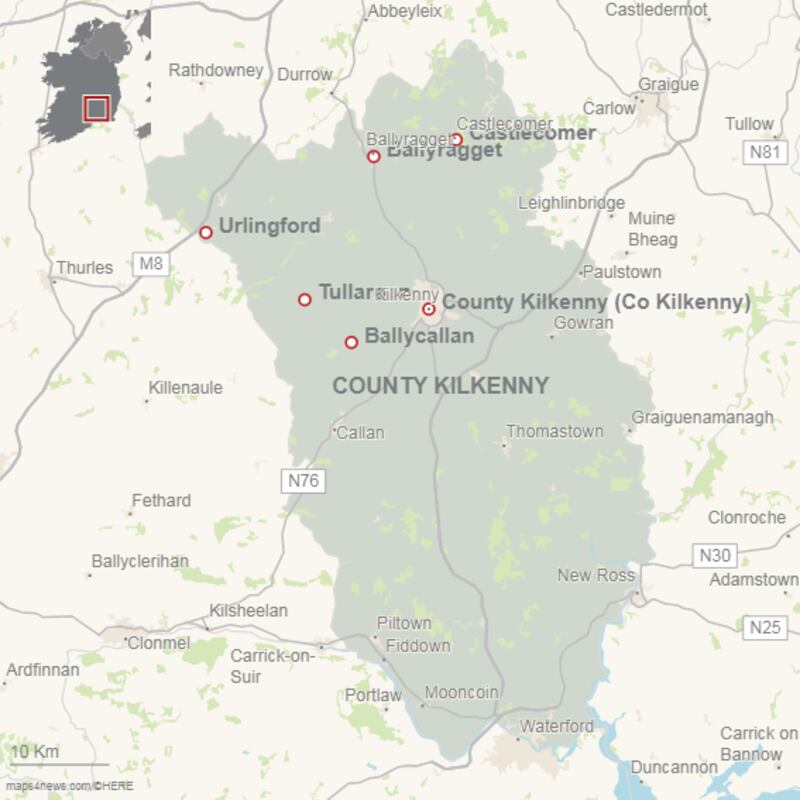 Locations across Co Kilkenny where checkpoints were conducted on Wednesday. Illustration: Maps4News