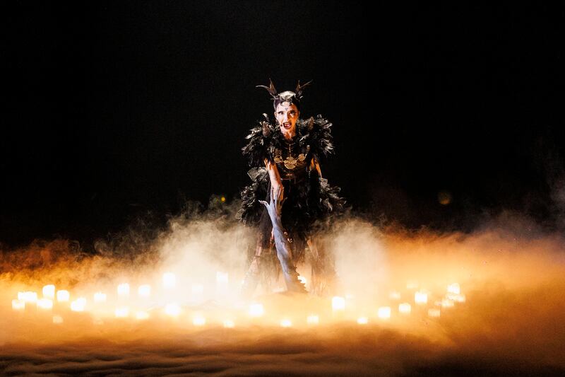 Ireland’s Bambie Thug performing Doomsday Blue in a dress rehearsal at the Malmö Arena, Sweden. On Tuesday night, they qualified for Saturday's final. Photograph: Andres Poveda