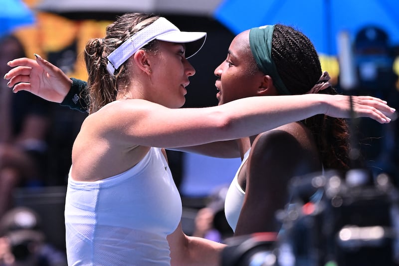 Spain's Paula Badosa (left) greets USA's Coco Gauff after her victory in their quarter-final. Photograph: William West/AFP via Getty Images