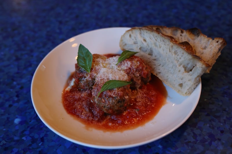 Ricotta meatballs in tomato sauce with Reggie's sourdough focaccia. Photograph: Bryan O’Brien

