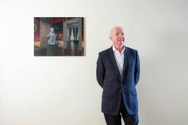 John Daly of Hillsboro Fine Art and a painting by artist Eithne Jordan which will be on show for Dublin Gallery Weekend