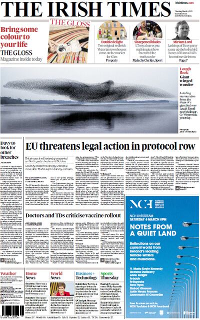 The front page of today’s Irish Times, featuring James Crombie’s photograph