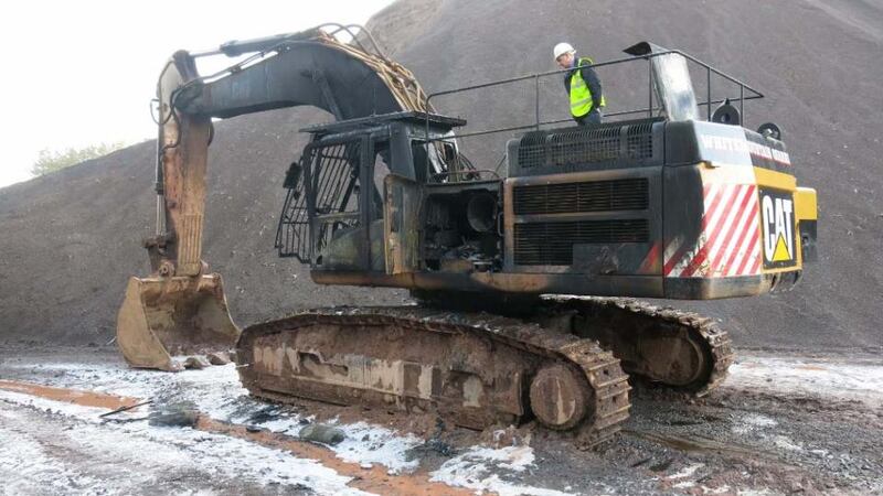 Heavy plant destroyed by fire at Lagan Asphalt quarry, Comber, Co Down.