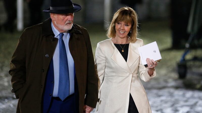 Pat and Joan Freeman arrive prior to the presidential inauguration ceremony at Dublin Castle on Sunday. Photograph Nick Bradshaw