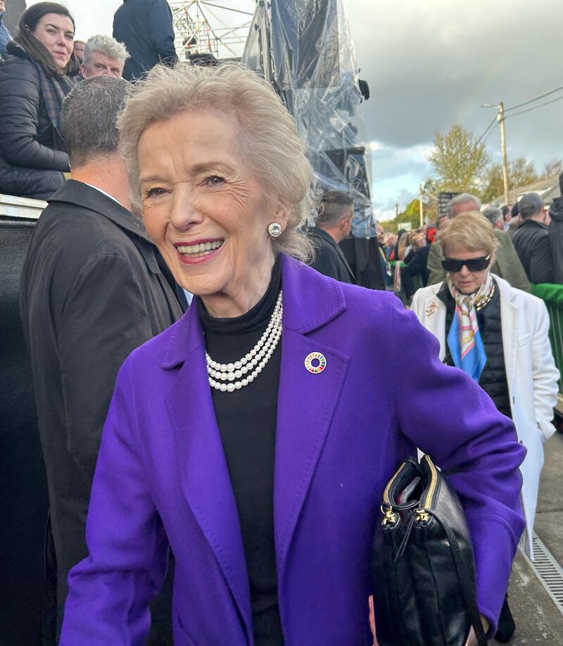 A town of two presidents: Former Irish President Mary Robinson arrives for US President Joe Biden speech at St Muredach's Cathedral. PA