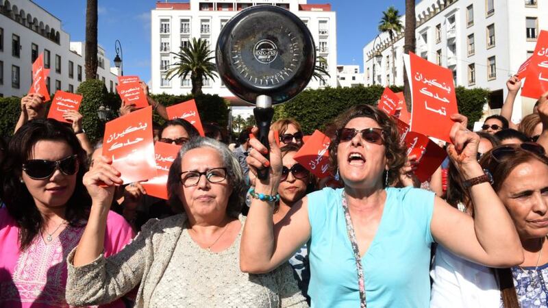 Protest: Moroccans demonstrate against Islamist premier Abdelilah Benkirane, who urged women to stay at home and look after their families. Photograph: Fadel Senna/AFP/Getty