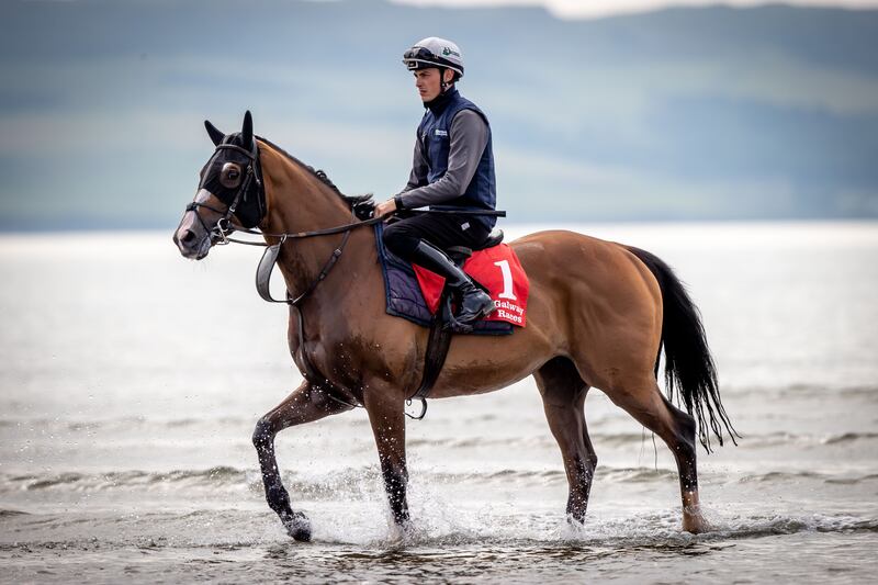 Ado McGuinness prepares on Rush beach, Co Dublin, for the 2023 Galway Festival at Ballybrit. Photograph: Morgan Treacy/Inpho