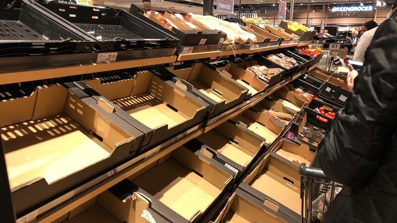 Tomatoes and other vegetables cleared out at Dunnes Stores, Blanchardstown Centre on Thursday. Photograph: The Irish Times