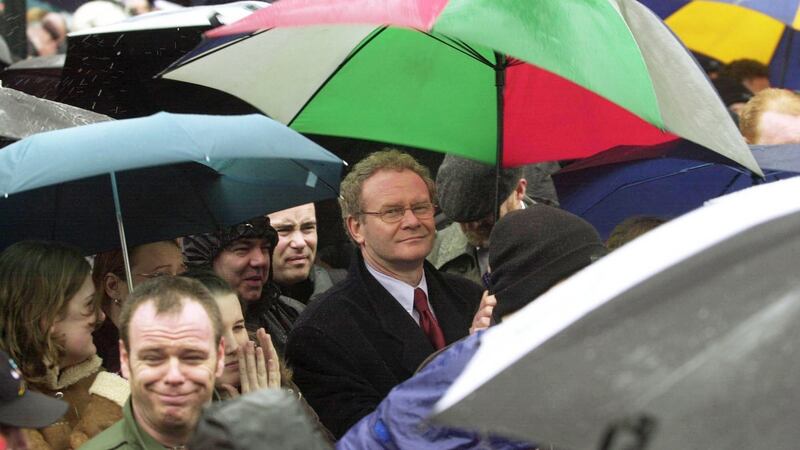 Martin McGuinness, then minister for education, at a mass rally against sectarian violence organised by the Northern Ireland Committee of ICTU. Photograph:  Frank Miller