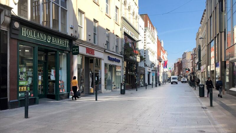 A deserted Grafton Street in Dublin, devoid of shoppers, on March 25th, 2020, early in the Covid-19 pandemic.  File photograph: Bryan O’Brien