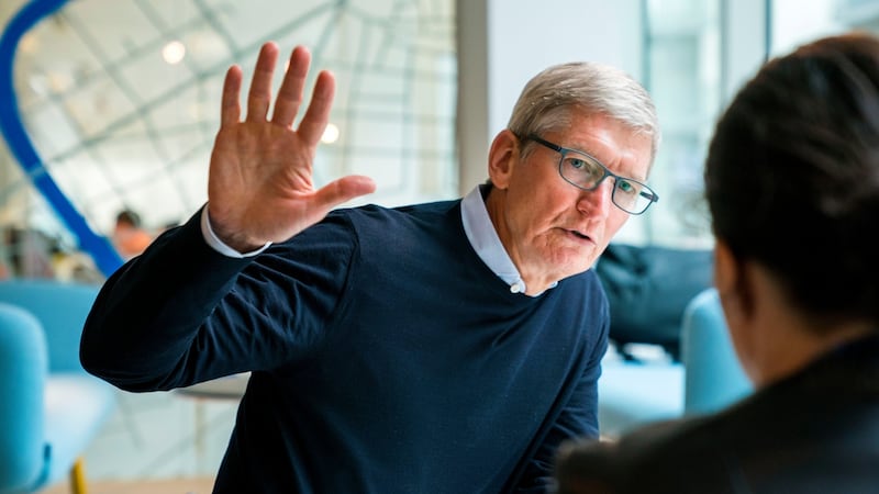 Apple chief executive Tim Cook visits Irish developer Hostelworld in Dublin. Photograph: Brooks Kraft/Apple