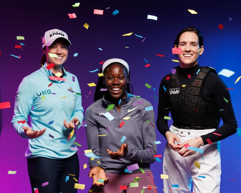 Leona Maguire, Rhasidat Adeleke and Rachael Blackmore at the launch of KPMG's research celebrating an inspiring year for women’s sport in Ireland. Photograph: Ben Brady/Inpho