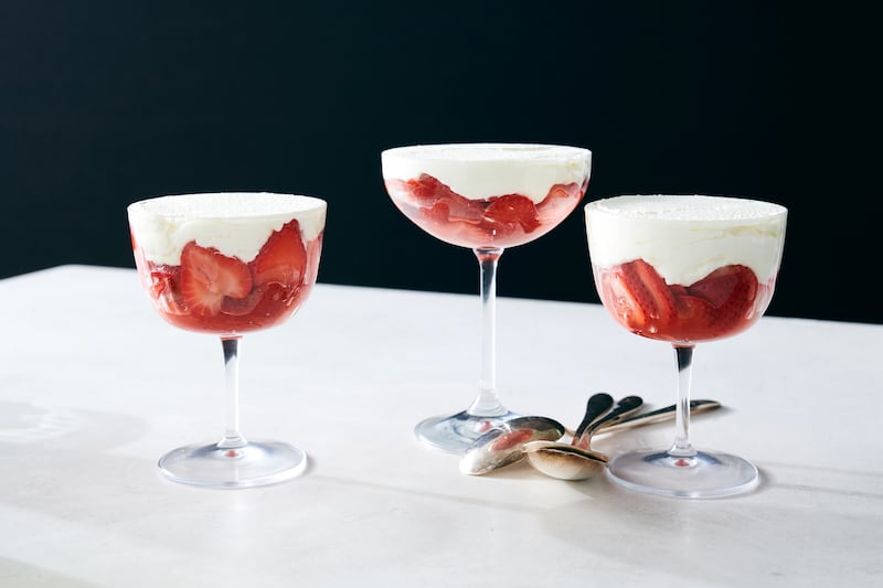 Strawberries star in this simple parfait, topped with a ricotta cream. Photograph: David Malosh/The New York Times