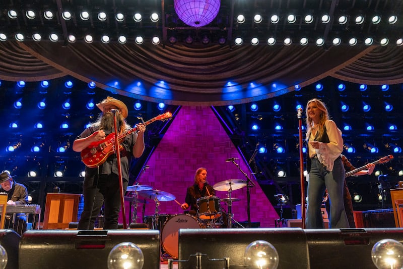 Chris Stapleton and his wife Morgane Stapleton performing together at the 3Arena. Photograph: Tom Honan