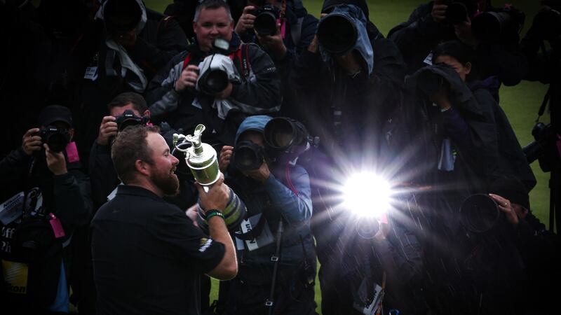 Shane Lowry celebrates with the Claret Jug after his victory in the British Open at Royal Portrush. Photograph: Matt Mackey/Inpho/Presseye