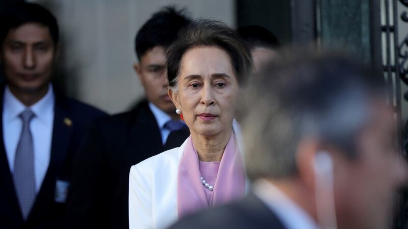 Myanmar’s leader Aung San Suu Kyi leaves the International Court of Justice in The Hague on Thursday. Photograph:  Eva Plevier/Reuters