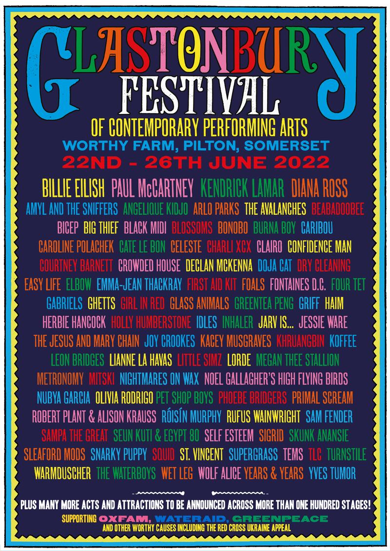 Glastonbury Festival 2022 lineup so far. Photograph: Glastonbury