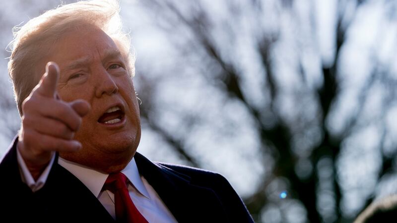 US president Donald Trump speaks to reporters before boarding Marine One on the South Lawn of the White House in Washington on Tuesday. Photograph: Andrew Harnik/AP.