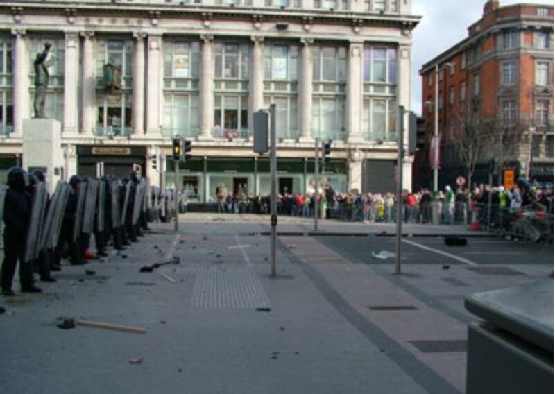 A particularly memorable episode: Protesters against the planned Love Ulster parade in Dublin threw missiles and tore down safety barriers in O'Connell Street, but that was February 2006. File photograph: Carl O'Malley