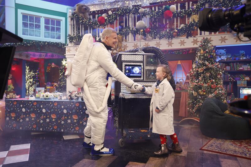 Zara (6) from Tyrone shaking hands with Patrick Kielty on this year's Late Late Toy Show. Photograph: Andres Poveda