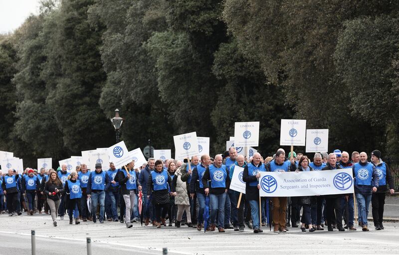 AGSI members taking part in a demonstration march through Dublin's Phoenix Park to Garda HQ on Monday. Photograph: Nick Bradshaw/The Irish Times