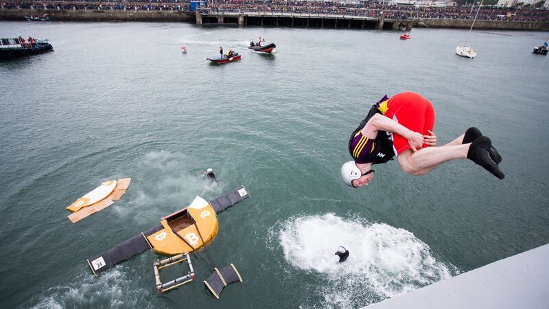 Red Bull Flugtag entrants at Dún Laoghaire Harbour: The Crypto Crasher Team. Photograph: Tom Honan